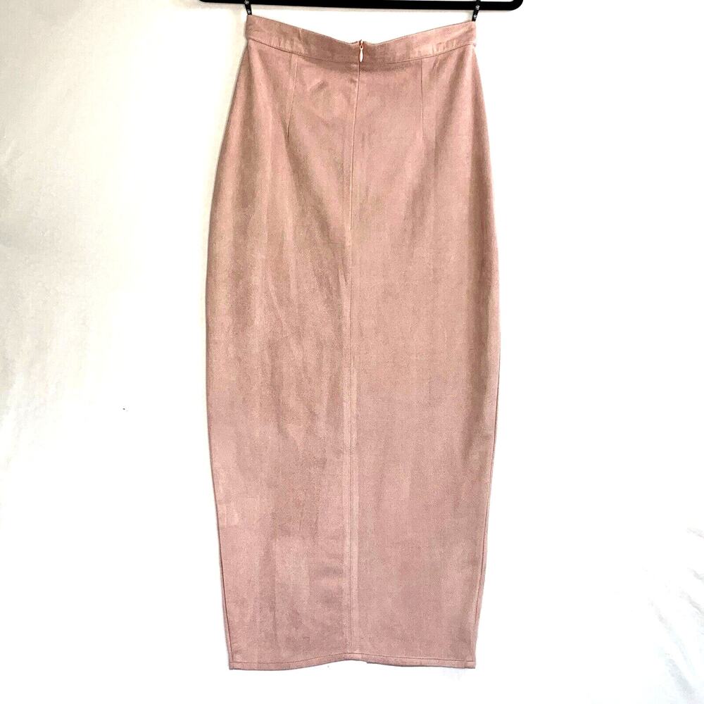 Missguided Skirt Womens 2 Pink Midi Suede Like Bodycon Zipper Front Slit - Picture 4 of 12